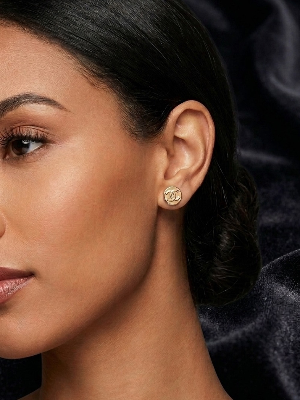 ChaneI Gold Double C Tiny Round Button Stud Earrings
